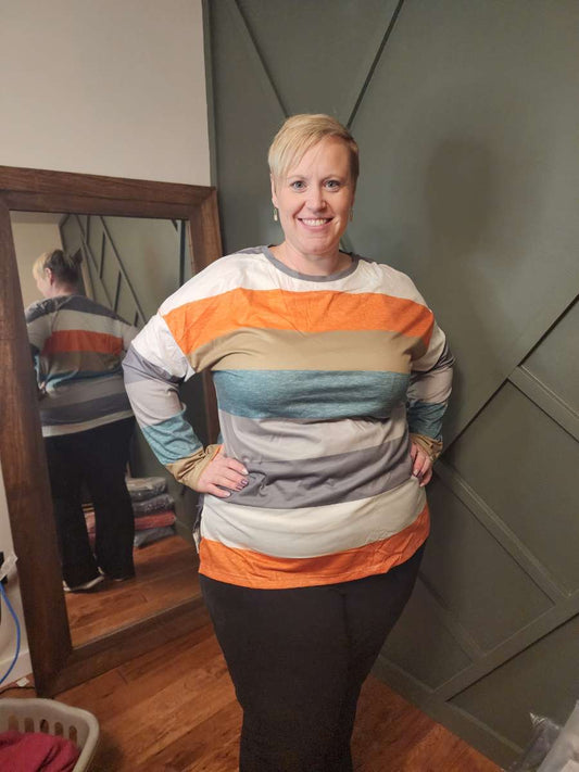 Orange and blue Striped plus size