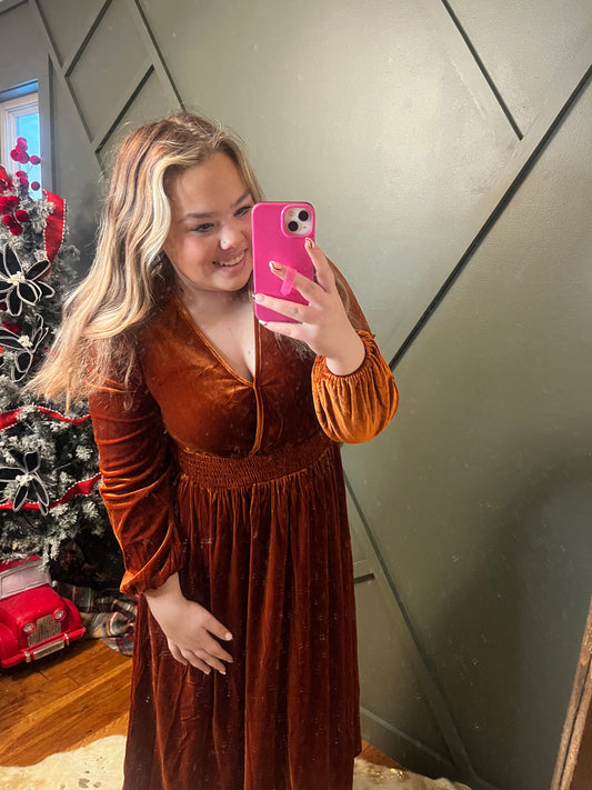 Rust velvet dress