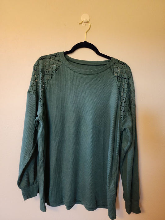 Green lace waffle knit