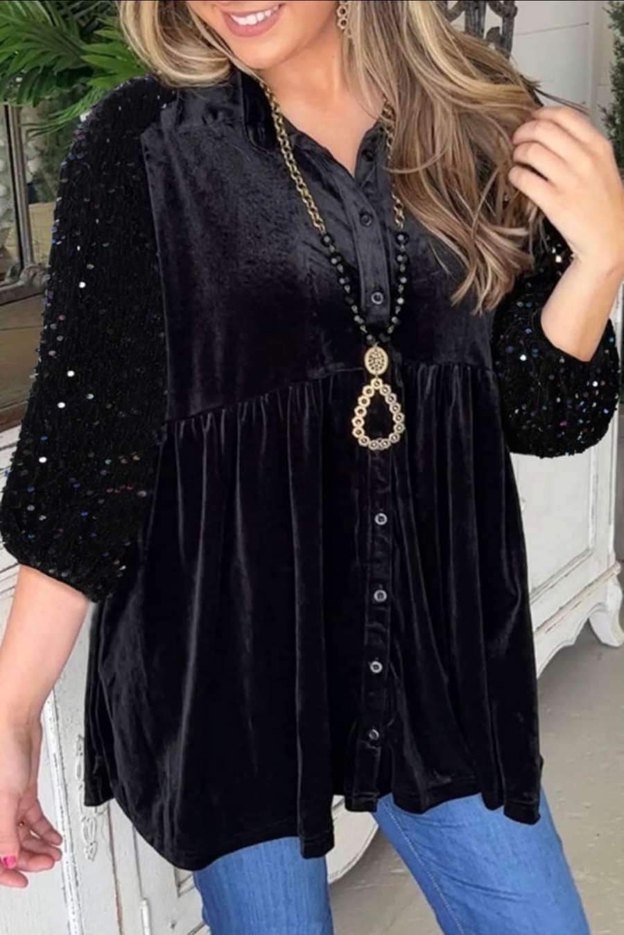 Black babydoll sequin