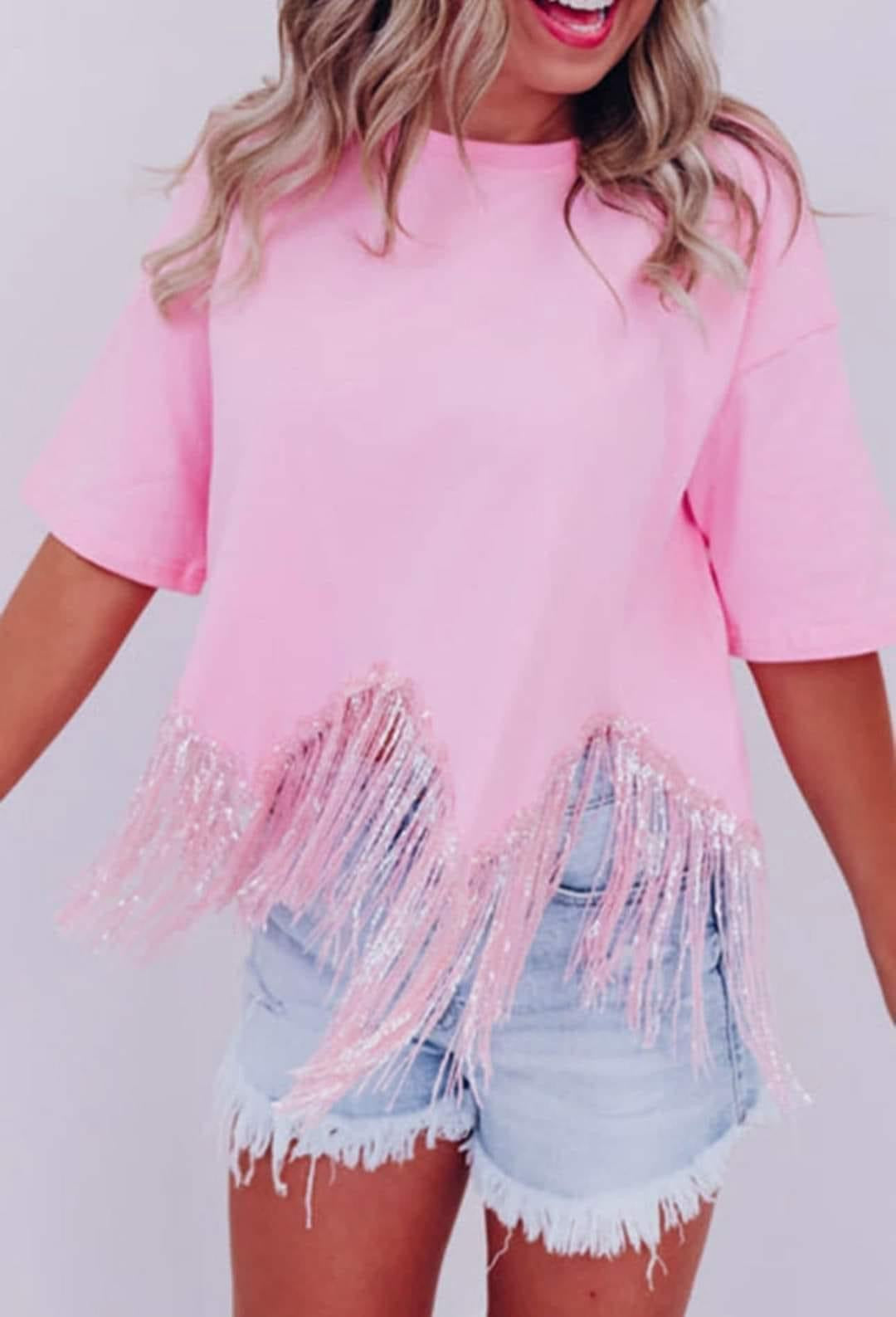 Pink fringe top