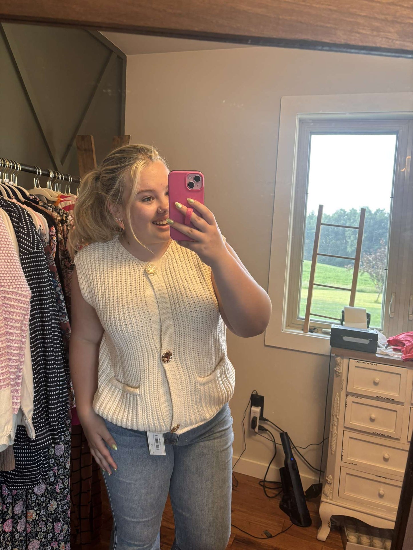 Ivory  Button Down Sweater Vest