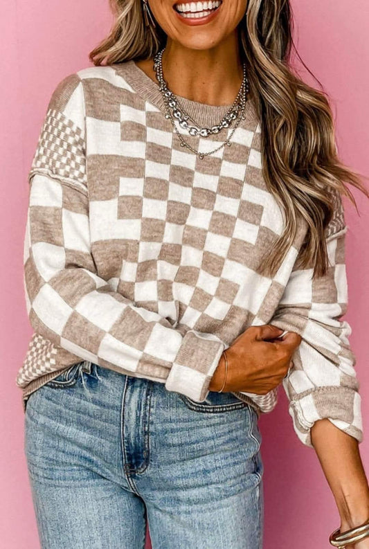 Tan Checkered Sweater